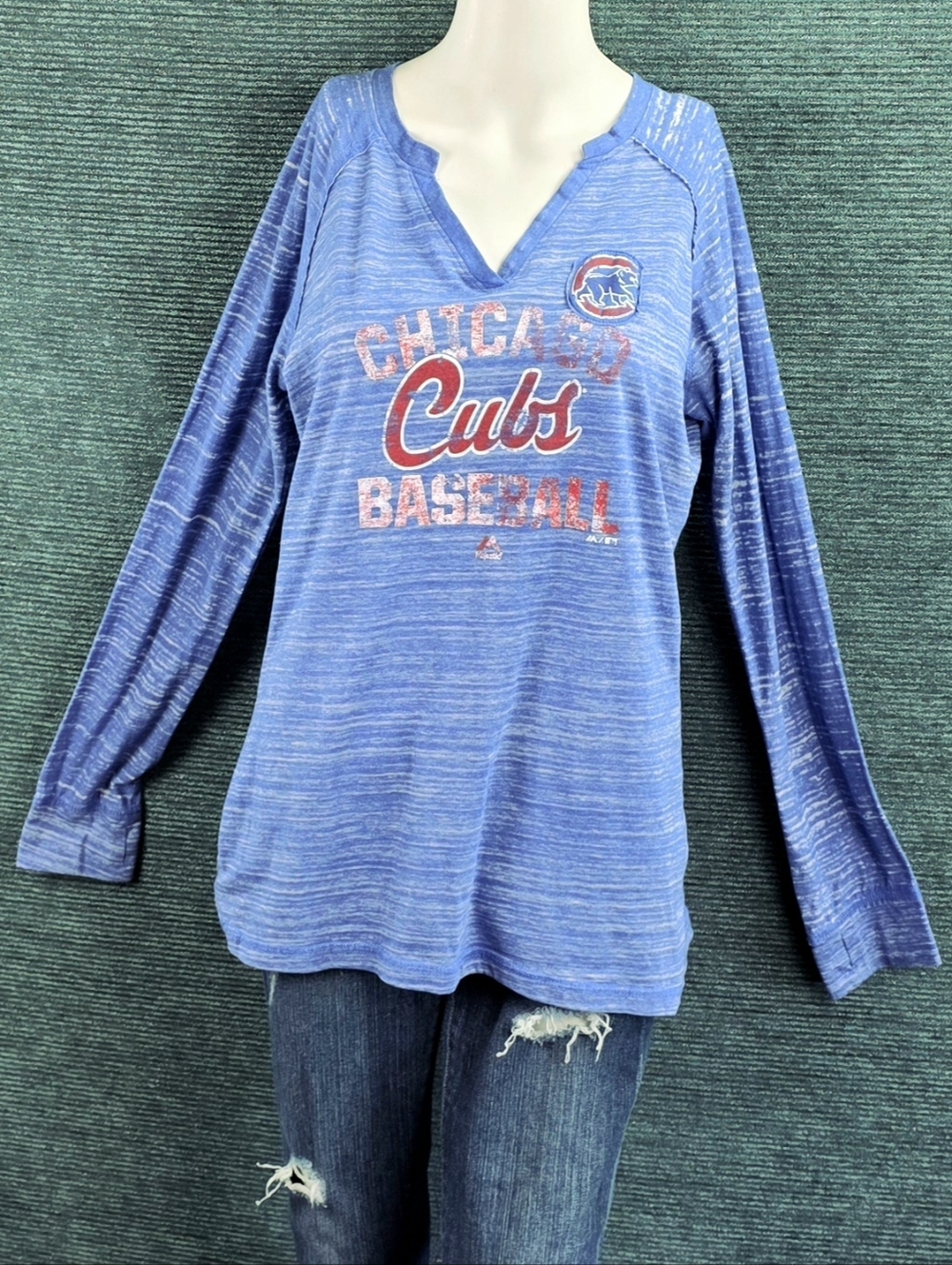 Majestic Brand Vintage Look Chicago Cubs Long Sleeve Tee For Kitty Rescue!